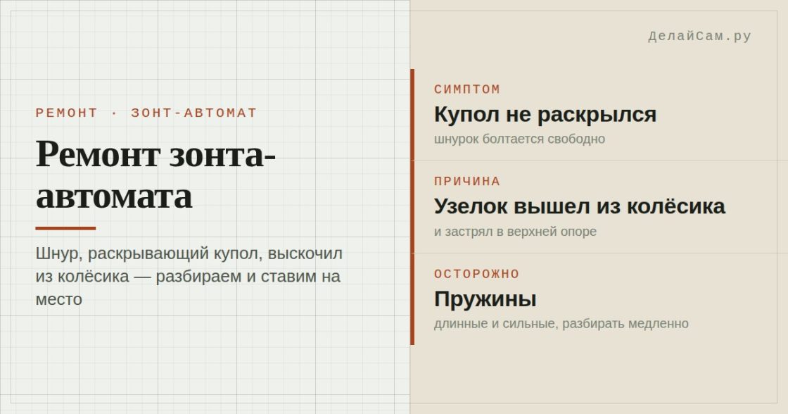 Ремонт зонта-автомата: выскочил шнур раскрытия купола