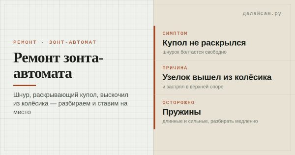 Как отремонтировать зонт-автомат, если порвался/выскочил шнур