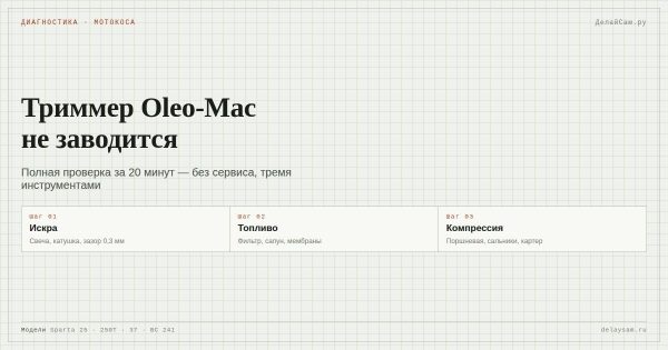 Триммер Oleo-Mac не заводится: полная диагностика за 20 минут Триммер Oleo-Mac не заводится: полная диагностика за 20 минут