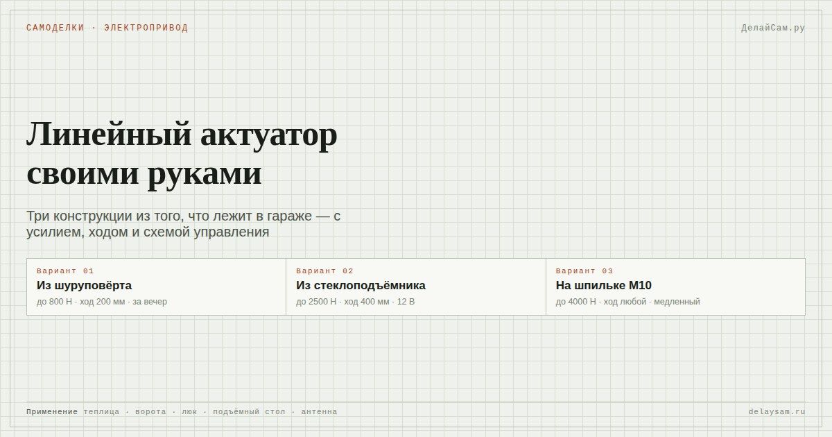 Линейный актуатор своими руками: три конструкции и схема управления