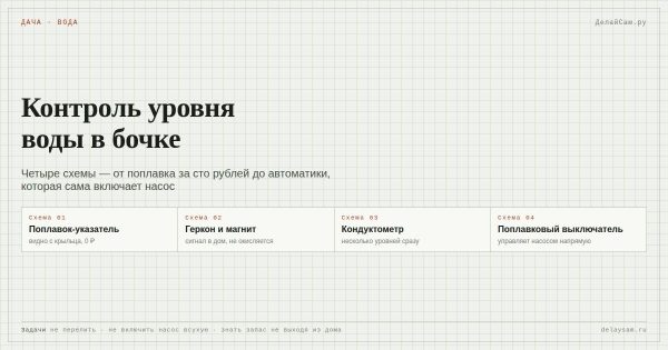 Как контролировать уровень воды в дачной ёмкости: 4 схемы