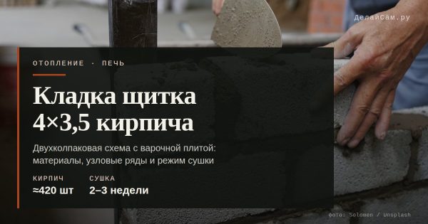 Кладка отопительного щитка 4×3,5 кирпича с варочной плитой