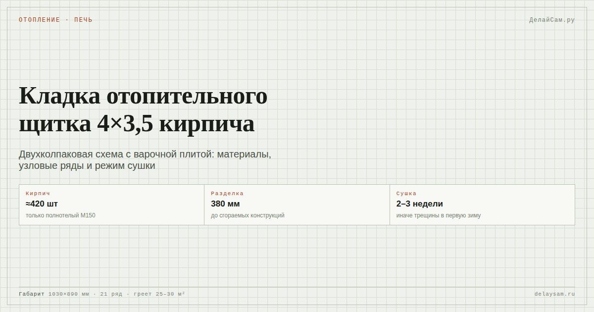 Кладка отопительного щитка 4×3,5 кирпича с варочной плитой