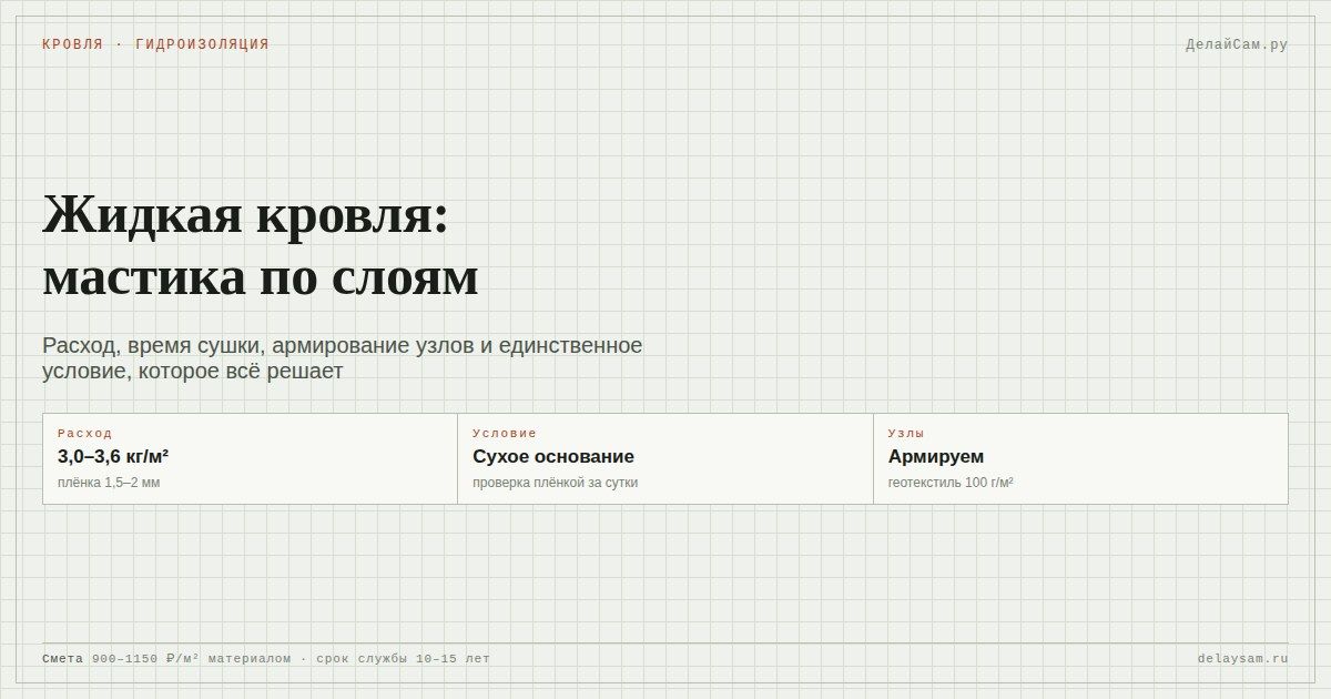 Жидкая кровля и мастика: расход, слои, армирование узлов