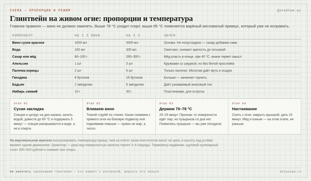 Глинтвейн на вертикальном мангале: пропорции на 3 литра и температурный режим