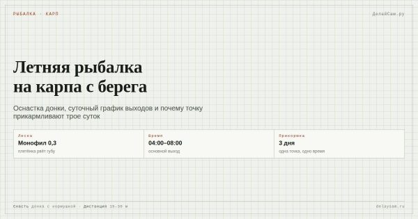 Летняя рыбалка на карпа с берега: снасть, прикормка, время