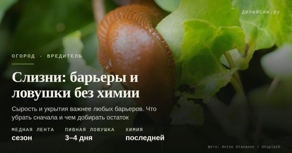 Слизни: ловушки и барьеры без химии