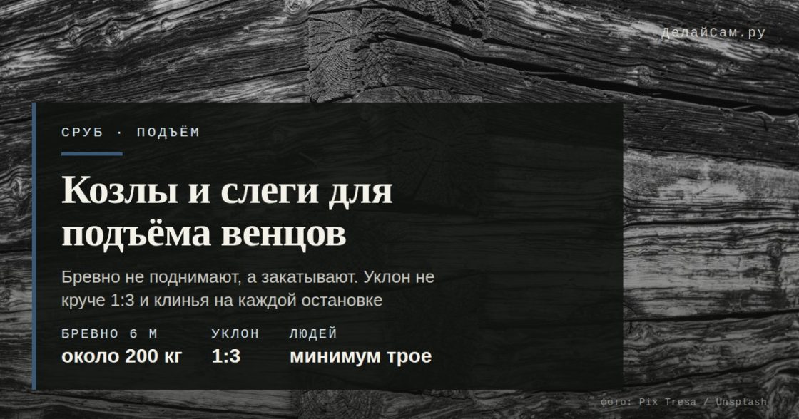 Козлы и слеги для подъёма венцов
