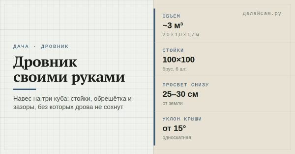 Дровник своими руками: чертёж, размеры, навес