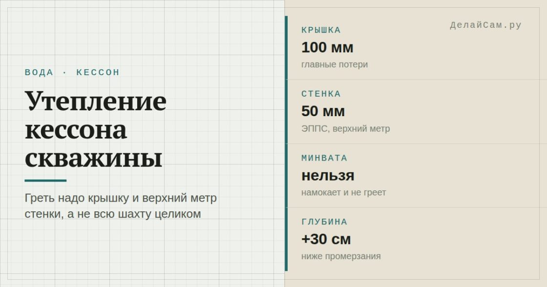 Утепление кессона скважины: чем и на какую глубину