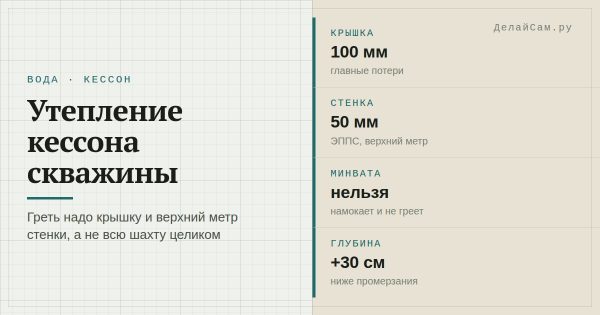Утепление кессона скважины: чем и на какую глубину