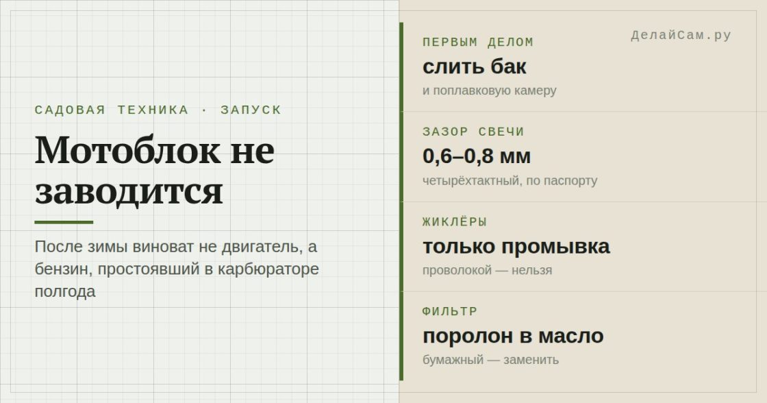 Почему не заводится мотоблок после долгого простоя