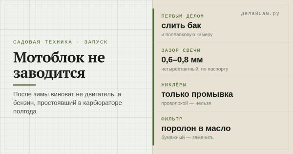 Почему не заводится мотоблок после долгого простоя