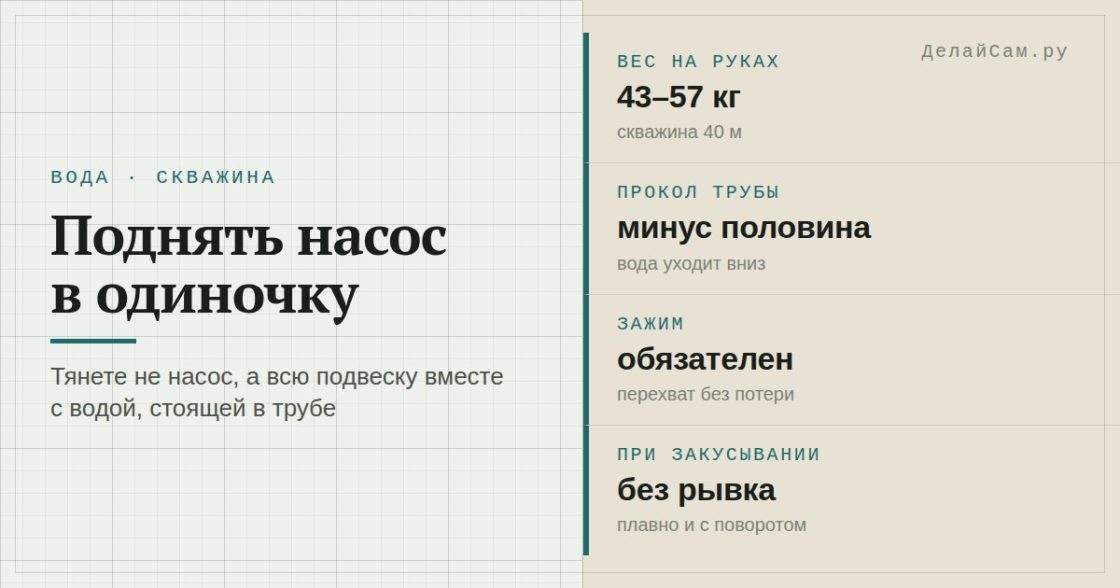 Как снять насос из скважины в одиночку