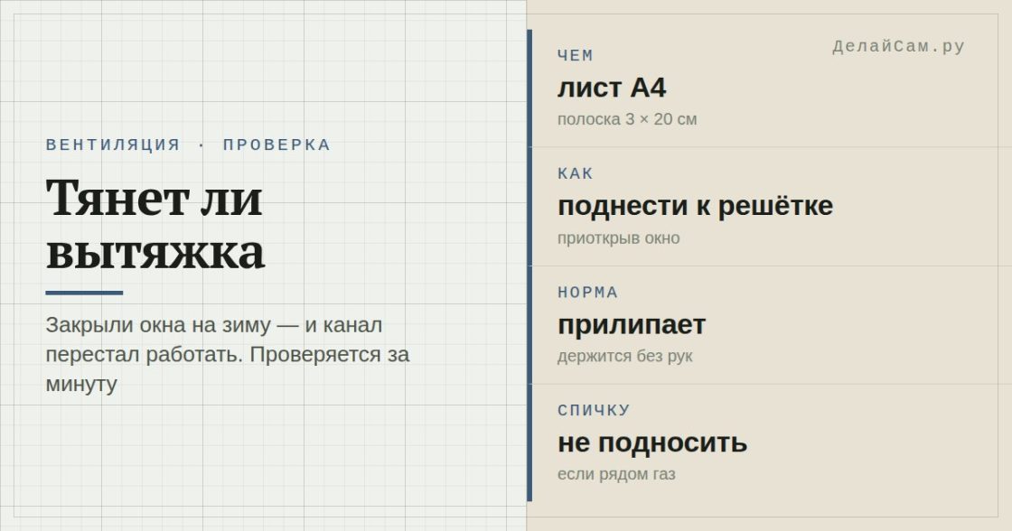 Как проверить вытяжку листом бумаги
