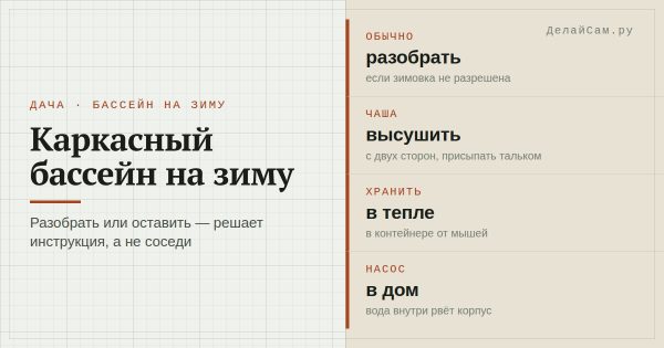 Каркасный бассейн на зиму: разбирать или оставить