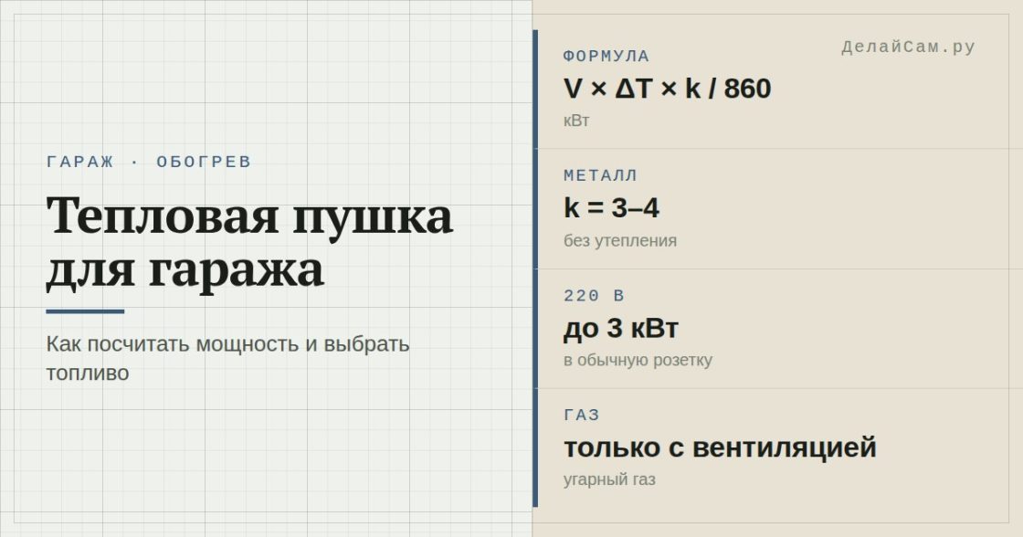 Как выбрать тепловую пушку для гаража