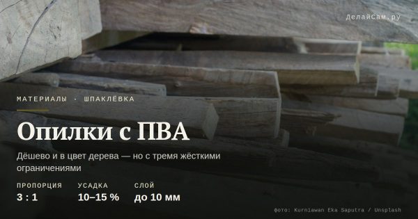Опилки с ПВА: пропорции, усадка, где работает