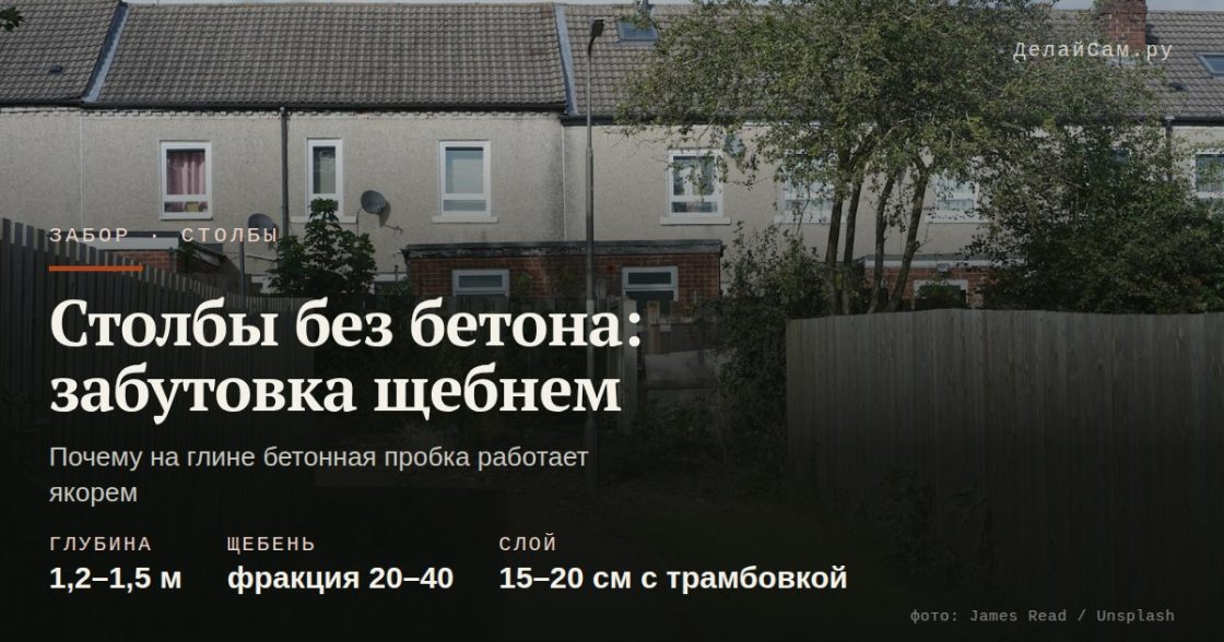 Столбы забора без бетона: забутовка щебнем